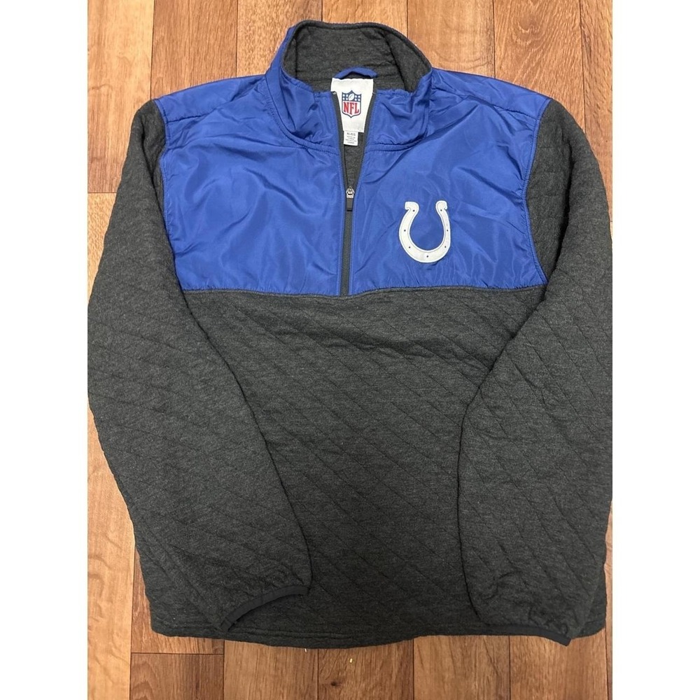 NFL Indianapolis Colts Mens XL Quilted Quarter Zip Pullover Blue Grey Jacket